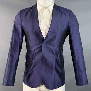 EMPORIO ARMANI Size 34 Regular Metallic Blue Silk Blend Shantung Sport Coat